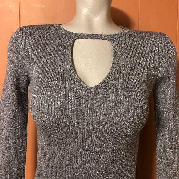 NWT INC Silver Keyhole Chest Cutout Metallic Top 0P - 2P - Picture 4 of 10